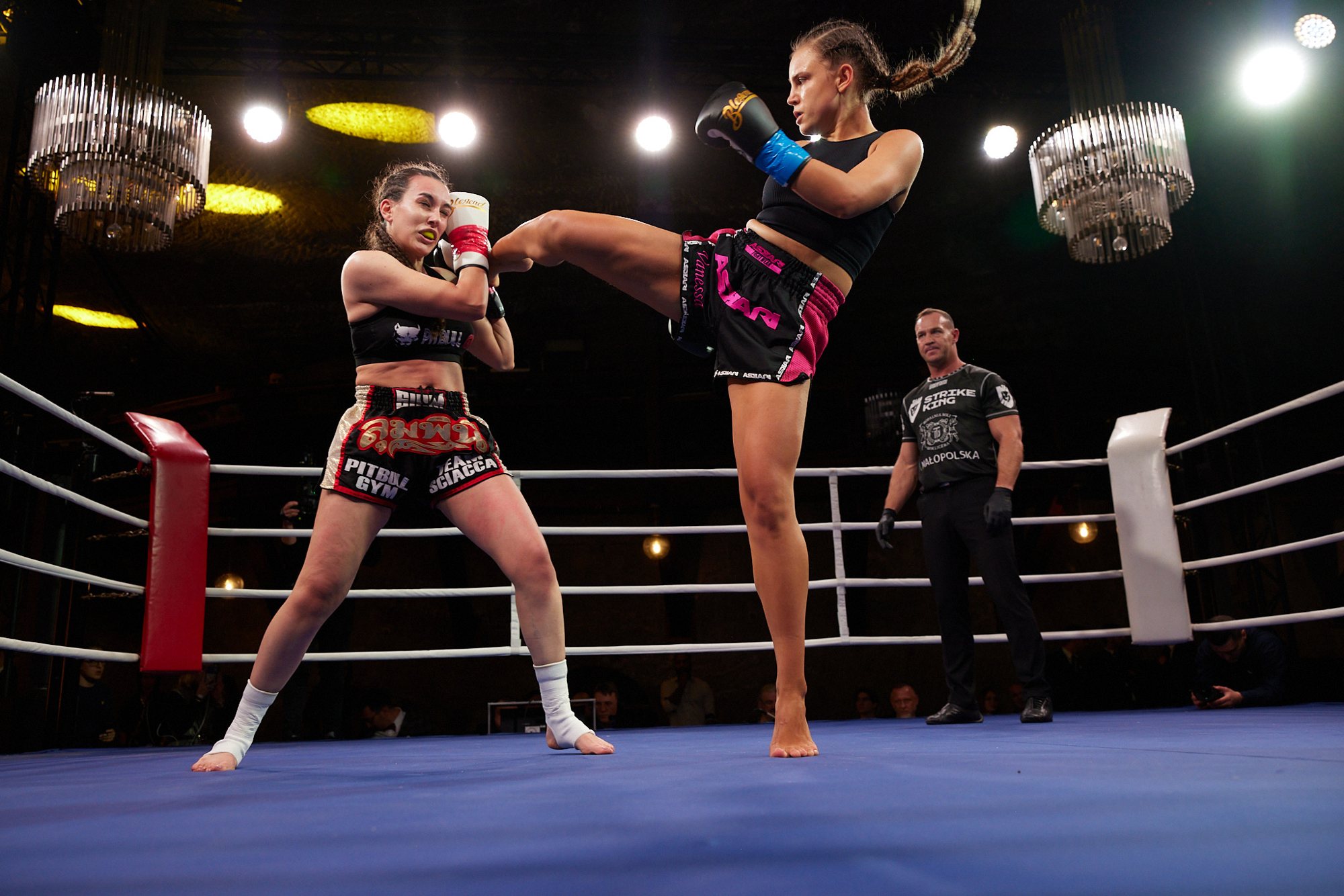 Vanessa Romanowski throwing a high kick at the Strike King Gala